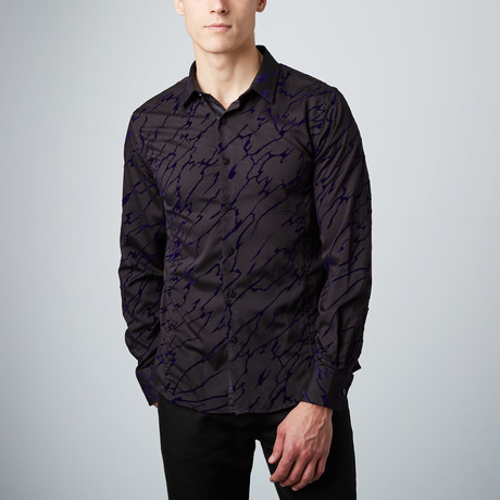 Velvet Overlay Button-Up Shirt // Black (S)