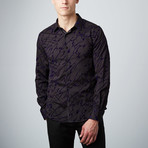 Velvet Overlay Button-Up Shirt // Black (M)