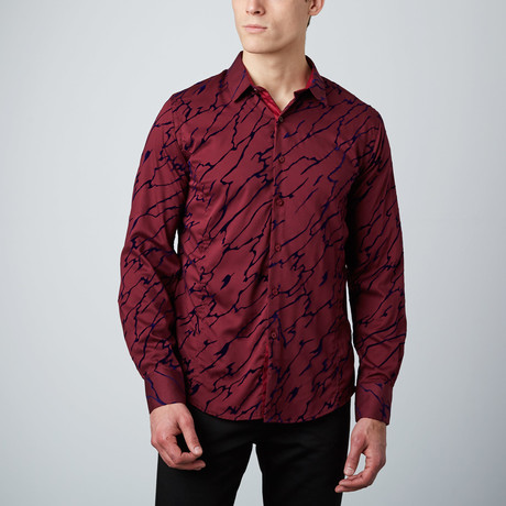 Velvet Overlay Button-Up Shirt // Burgundy (S)