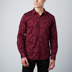 Velvet Overlay Button-Up Shirt // Burgundy (2XL)