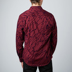 Velvet Overlay Button-Up Shirt // Burgundy (S)