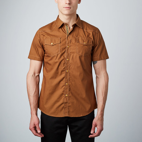 Polkadot Western Short-Sleeve Button-Up Shirt // Brown (S)