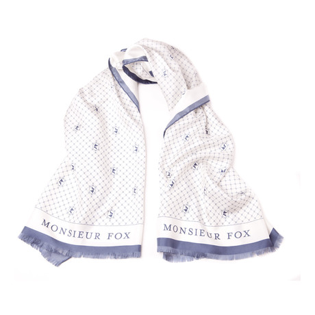 Monsieur Fox House Print Scarf // Blue + White