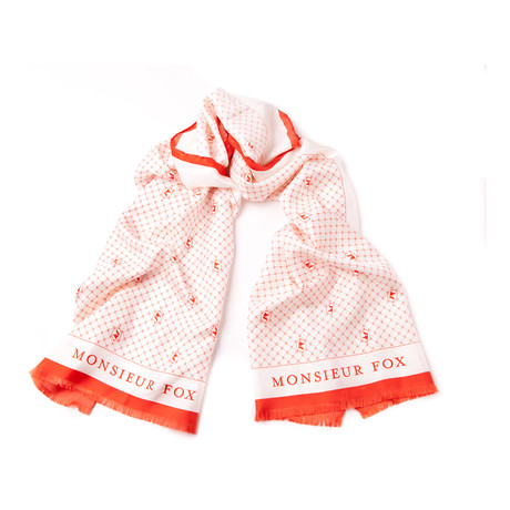 Monsieur Fox House Print Scarf // Orange + White