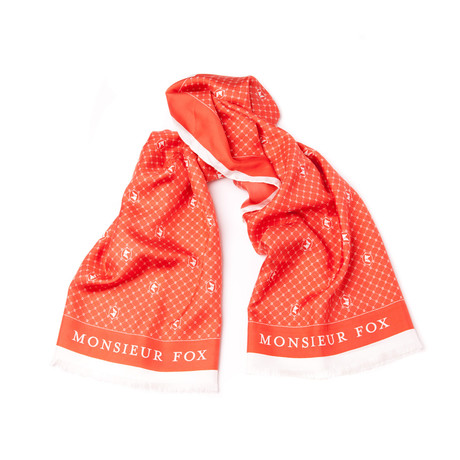 Monsieur Fox House Print Scarf // White + Orange