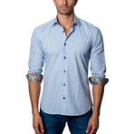 Woven Button-Up // Grey + Blue (L)