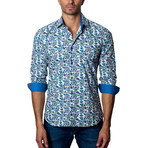 Floral Woven Button-Up // White + Blue (L)