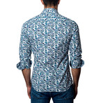 Floral Woven Button-Up // White + Blue (XL)