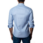 Textured Woven Button-Up // Blue + White (M)