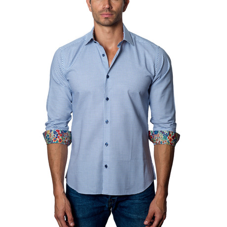 Woven Button-Up // White + Blue (S)