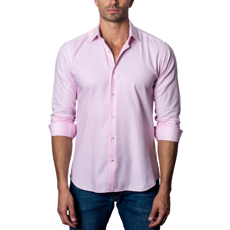 Woven Button-Up // Pink + White (S)