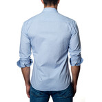 Woven Button-Up // Grey + Blue (S)