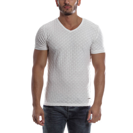 Textured V-Neck Shirt // White (2XL)