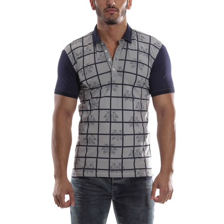 Checkered Polo Shirt // Navy + Grey (S)