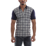 Checkered Polo Shirt // Navy + Grey (XL)