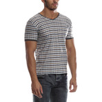 Bold Striped V-Neck Shirt // Blue + Khaki (M)