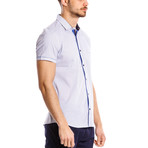 Short-Sleeve Button Up // Blue + White (L)