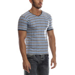 Bold Striped V-Neck Shirt // Blue + Sax (L)