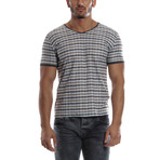 Bold Striped V-Neck Shirt // Blue + Khaki (2XL)