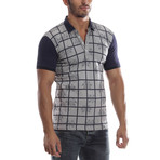 Checkered Polo Shirt // Navy + Grey (L)