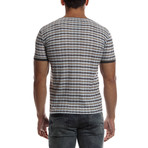 Bold Striped V-Neck Shirt // Blue + Khaki (L)
