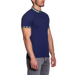 Plaid Collar Polo Shirt // Navy (2XL)