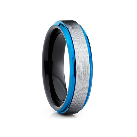 8mm Tungsten Ring // Blue + Silver (Size 8)