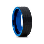 8mm Hammered Flat Tungsten Ring // Blue + Black (Size 8)