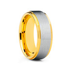 8mm Stepped Edges Brushed Tungsten Ring // Gold + Silver (Size 8)