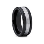 8mm Flat Grooved Tungsten Ring // Black + Silver (Size 8)