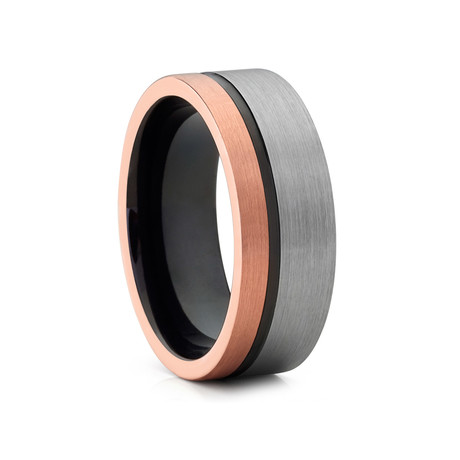 8mm Tri-Tone Tungsten Ring // Black + Rose Gold + Silver (Size 8)