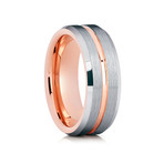 8mm Brushed Tungsten Ring // Silver + Rose Gold (Size 8)