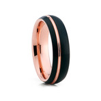 6mm Offset Groove Dome Tungsten Ring // Black + Rose Gold (Size 8)