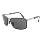 Porsche Rectangular Sunglasses // Brown + Silver Frame + Grey Lens