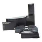 Porsche Rectangular Sunglasses // Brown + Silver Frame + Grey Lens