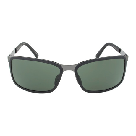 Porsche Rectangular Sunglasses // Brown + Silver Frame + Grey Lens