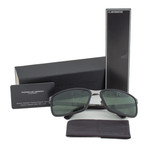 Porsche Rectangular Sunglasses // Brown + Silver Frame + Grey Lens