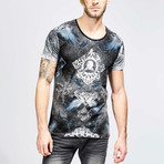 Victorian Frame Skull Tee // Black + White + Blue (L)