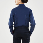 Contrast Trimmed Placket Slim Fit Shirt // Navy (L)