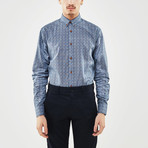 Irregular Grid Slim Fit Shirt // Blue (L)