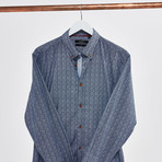 Irregular Grid Slim Fit Shirt // Blue (XL)