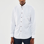 Denim Trimmed Placket Slim Fit Shirt // White (L)