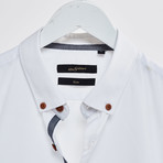 Denim Trimmed Placket Slim Fit Shirt // White (S)