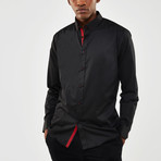 Contrast Placket + Stitch Slim Fit Shirt // Black + Red (L)