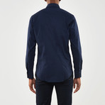 Paisley Contrast Placket Slim Fit Shirt // Navy (L)