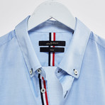Contrast Trimmed Placket Slim Fit Shirt // Blue (2XL)