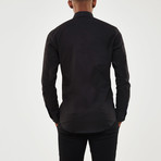 Ribbon Trimmed Placket Slim Fit Poplin Shirt // Black + Blue (XL)