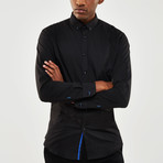 Ribbon Trimmed Placket Slim Fit Poplin Shirt // Black + Blue (S)