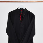 Contrast Placket + Stitch Slim Fit Shirt // Black + Red (XL)