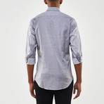 Ribbon Trimmed Placket Slim Fit Chambray Shirt // Gray + Black (XL)